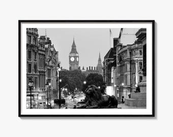 London Black and White Photo Print: Trafalgar Square Landscape