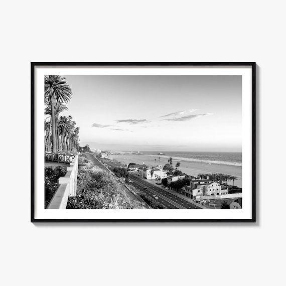 Pacific Palisades Black and White Landscape Photo Print, California Poster