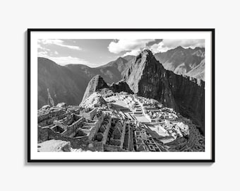Machu Picchu Schwarz-Weiß-Kunstdruck, Poster aus Cusco, Peru