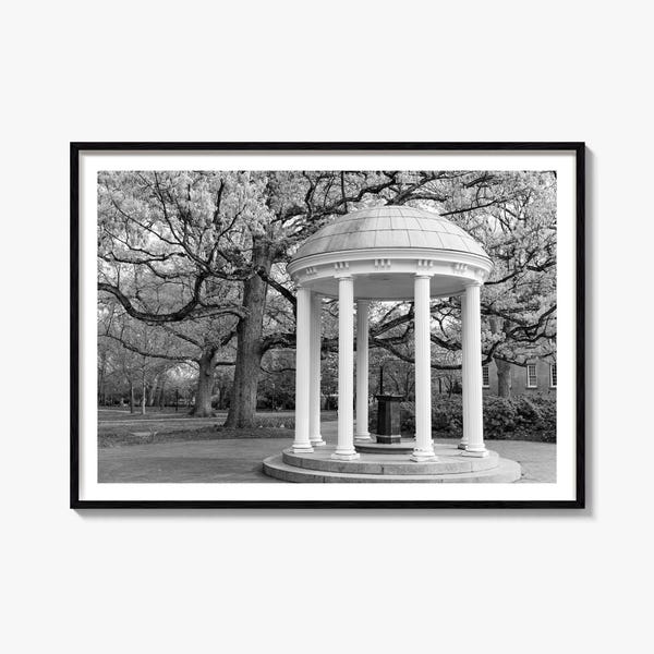 Chapel Hill, North Carolina: Schwarz-Weiß-Fotodruck, Poster „Alter Brunnen“, North Carolina
