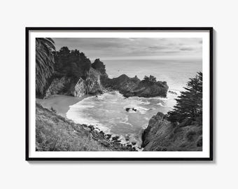 Big Sur Black and White Fine Art Photo Print, McWay Falls, California Wall Decor