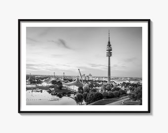 München Kunstdruck, Olympiapark Bayern, Fine Art Fotografie, Schwarz Weiß.
