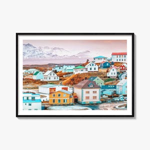 Island Landschaft Fotografie Druck: Bunte Dorf Wand Kunst