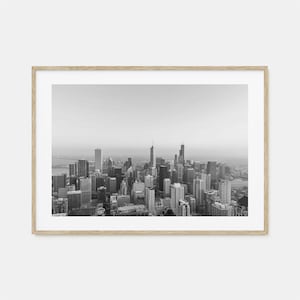 Affiche photo de Chicago, impression horizontale n° 1, art mural noir et blanc de Chicago, photographie de Chicago, voyage à Chicago, affiche de carte de Chicago