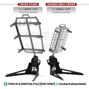 Outdoor Cooking Grill Combo | Cross Stake + Double Grill | DXF File for CNC Cutting + Blueprints