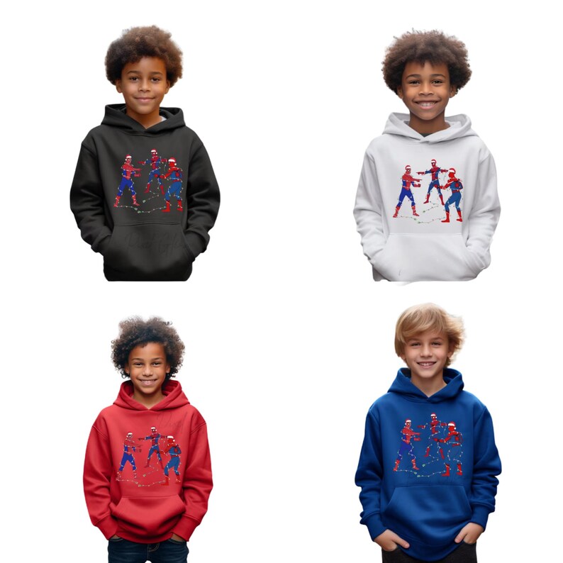 Spiderman Christmas Hoodie, Three Spider-Men Lights Graphic Sweatshirt image 5