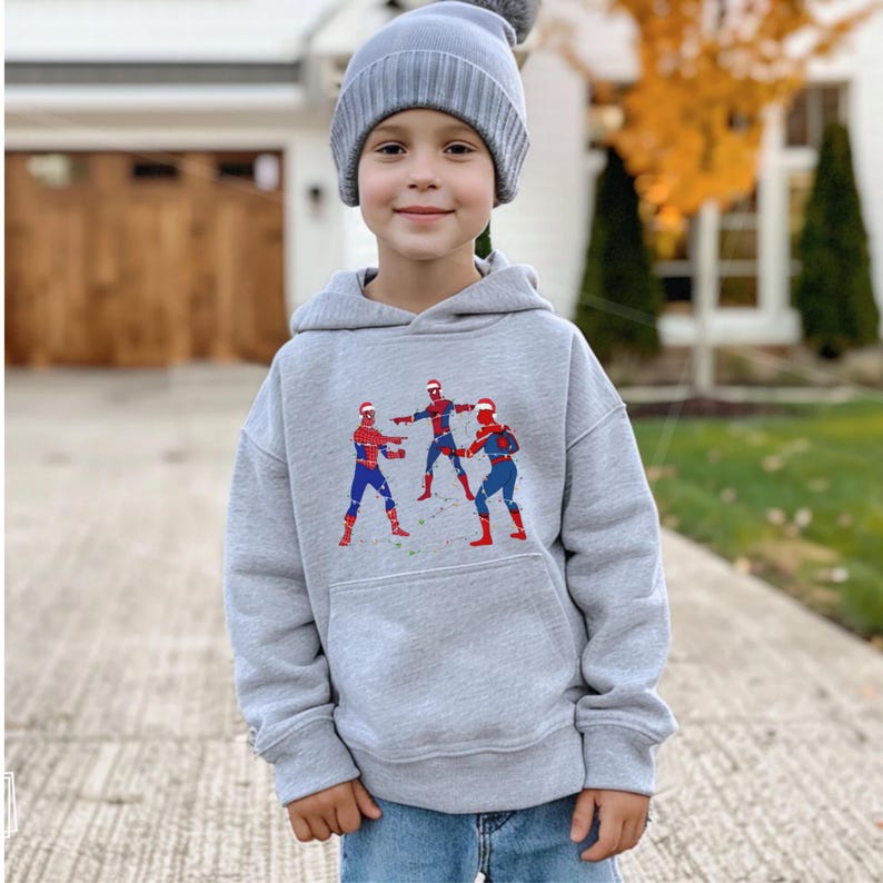 Spiderman Christmas Hoodie, Three Spider-Men Lights Graphic Sweatshirt image 6