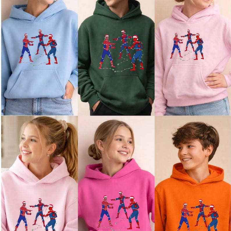Spiderman Christmas Hoodie, Three Spider-Men Lights Graphic Sweatshirt image 2