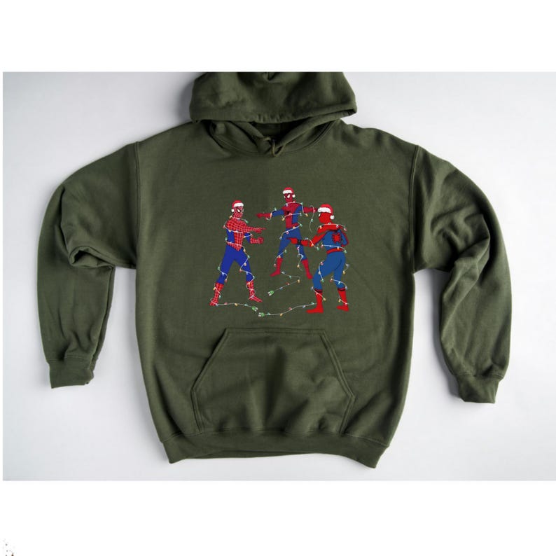 Spiderman Christmas Hoodie, Three Spider-Men Lights Graphic Sweatshirt image 3