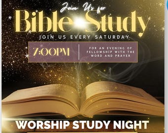 Bible Study Flyer Canva Template: Church Worship, Sunday Service (PDF File)