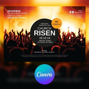 Ulotka Risen Church dla Canva. DIY Ulotka Resurrection, Risen Flyer, Cyfrowa Ulotka Nabożeństwa Kościelnego, Media Społecznościowe, Instagram