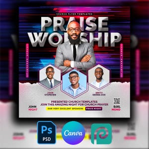 Church Flyer Template For Canva, Photoshop, PhotoPea. DIY Church Service Flyer for Print, Social Media, Instagram, Facebook