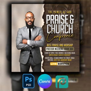 Church Flyer Template For Canva, Photoshop, PhotoPea. DIY Church Service Flyer for Print, Social Media, Instagram, Facebook