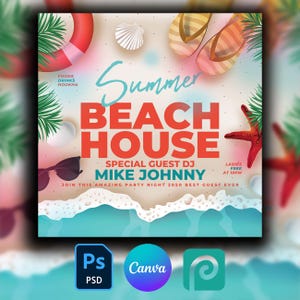 Summer Beach Party Flyer: DIY Template, Pool Party Invite (PSD & Canva)
