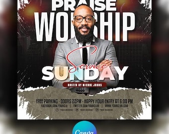 Editable Church Flyer Template: Praise & Worship Event (Canva, Instant Download)