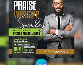 Church Service Flyer Template: Sunday Worship, Christian Event (Canva Editable, PDF File)