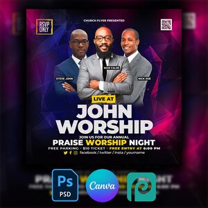 Church Flyer Praise & Worship, Editable PSD template Worship Flyer, Church flyer, Flyer Sale, Church Flyer Template, Worship Flyer Design