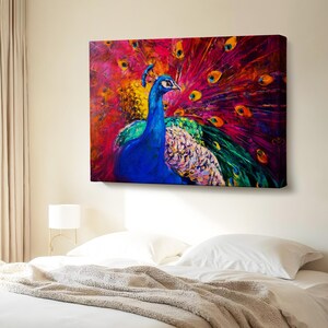 Colorful Peacock Modern Art Canvas Wall Art, Large Wall Art, Housewarming Gifts, Animal Canvas Wall Art, Animal Modern Wall Art