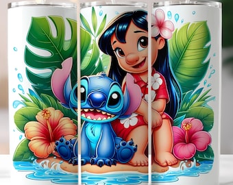 Stitch Summer Vibes 20 oz Skinny Tumbler wrap, Stitch i Lilo Tumbler png, Stitch Sublimation Design, Lilo Tumbler Wrap, Stitch Wrap