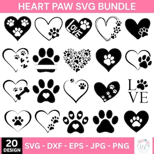 Heart Paw svg Bundle, Paw Print svg, Dog Paw svg bundle, Custome Heart Paw svg, Dog Paw Cut File For Cricut, Dog Lover svg, Digital Download