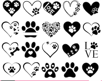 Heart Paw svg Bundle, Paw Print svg, Dog Paw svg bundle, Custome Heart Paw svg, Dog Paw Cut File For Cricut, Dog Lover svg, Digital Download