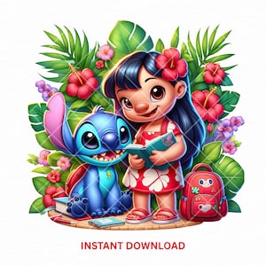 Back to School PNG, First Day of School Cartoon png, Cute Blue Alien Character Clipart, Ohana Teacher Gift, Instant digital download