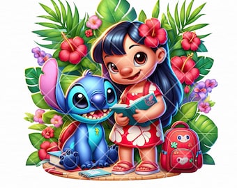 Back to School PNG, First Day of School Cartoon png, Cute Blue Alien Character Clipart, Ohana Teacher Gift, Instant digital download