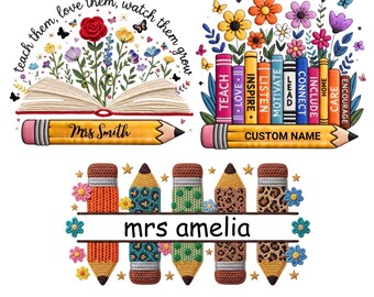 Personalized Teacher Png, Custom Teacher name Png, Back To School Png, Teacher Appreciation, Faux Yarn Crochet PNG,Teacher Pencil Design png