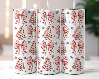 Christmas Tree Cake Coquette tumbler wrap, Christmas Tree Cakes 20oz skinny Tumbler Sublimation,Festive Tumbler Wrap Design,digital Download