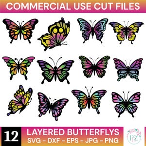 Layered Butterfly SVG Bundle, Butterfly Silhouette SVG, Butterfly SVG-filer för Cricut, Digital Cut-fil, Monarkfjäril, Fjärilssvg