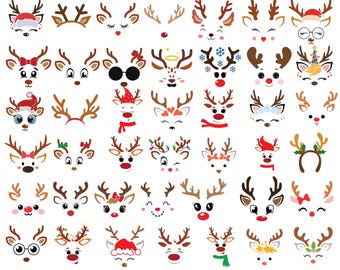 Christmas Reindeer Faces SVG Bundle, Reindeer SVG, Girl Reindeer SVG, Boy Reindeer Svg, Cute Reindeer Face svg, for Cricut, Instant Download