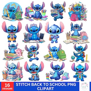 Stitch back to school PNG bundle, 16 stitch clipart PNG, Stitch PNG transparent, Cute Stitch back to school, Good quality, Digital Download