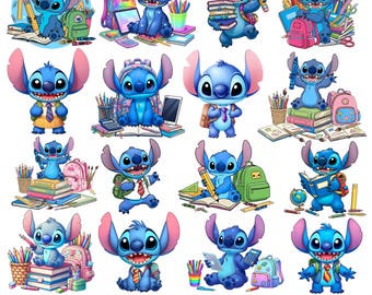 Stitch back to school PNG bundle, 16 stitch clipart PNG, Stitch PNG transparent, Cute Stitch back to school, Good quality, Digital Download
