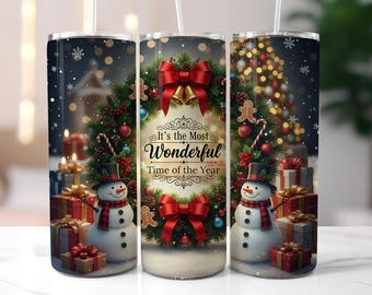 It’s the Most Wonderful Time of the Year Tumbler Wrap PNG, 20oz Skinny Tumbler Wrap, Christmas Sublimation Design, Digital Download