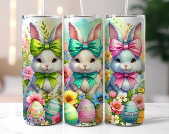 Coquette Easter Bunny 20 oz Skinny Tumbler Wrap Cute Easter Sublimation Design, Easter Floral Design png,Instant Digital Download Only