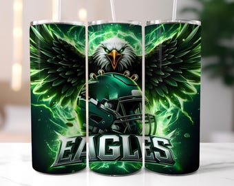 Eagle Football 20oz Skinny Tumbler Wrap, Sport Mascot Sublimation Tumbler Design, Football Team PNG Tumbler Gift for Men Digital Download