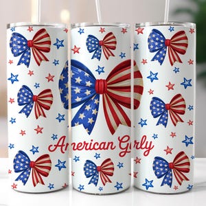 Coquette American Giry 20 oz Tumbler Wrap, 4. Juli Sublimation png Design, Amerika Flagge Bogen png, 4. Juli Tumbler Wrap, digitaler Download