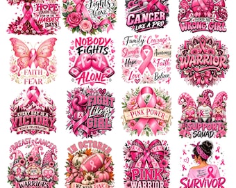 Breast Cancer PNG Bundle, Faith Over Fear Designs, Pink Ribbon, Breast Cancer Awareness png, In October we wear pink, Sublimation Clipart