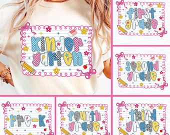 Retro Back to School PNG Bundle, Kindergarten Kid Design, Girly Coquette Sublimation Shirt,School Bundle png,First/Second/Third Grade Design