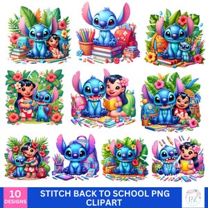 10 Stitch back to school png bundle, stitch png clipart,  Stitch Floral PNG, Cute stitch back to school, Good quality  PNGs,instant download