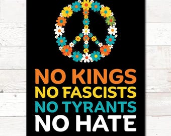 No Kings In America Since 1776 Protest Sign PRINTABLE, Anti-Hate Printable Sign with Peace Symbol, Anti-Trump, Political Activist Rally Sign