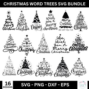 Julgranar svg-paket, julgran Clipart för skjortor, väskor, kort, klotter, ord, träd svg, god jul svg, Cricut, direktnedladdning