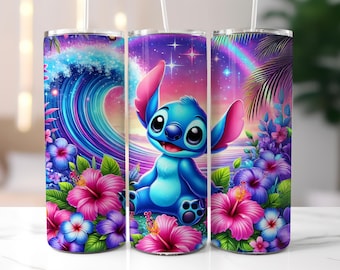 Vibrant Stitch Summer 20oz skinny Tumbler Wrap, Stitch Sublimation Tumbler  design, Stitch Floral Tumbler Wrap, Digital Download Png