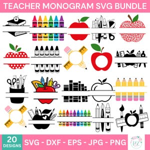 Teacher Monogram svg Bundle, Teacher Name svg, Teacher Split Monogram svg, Teacher Shirt svg, Teacher Gift svg,Back To School svg png Cricut