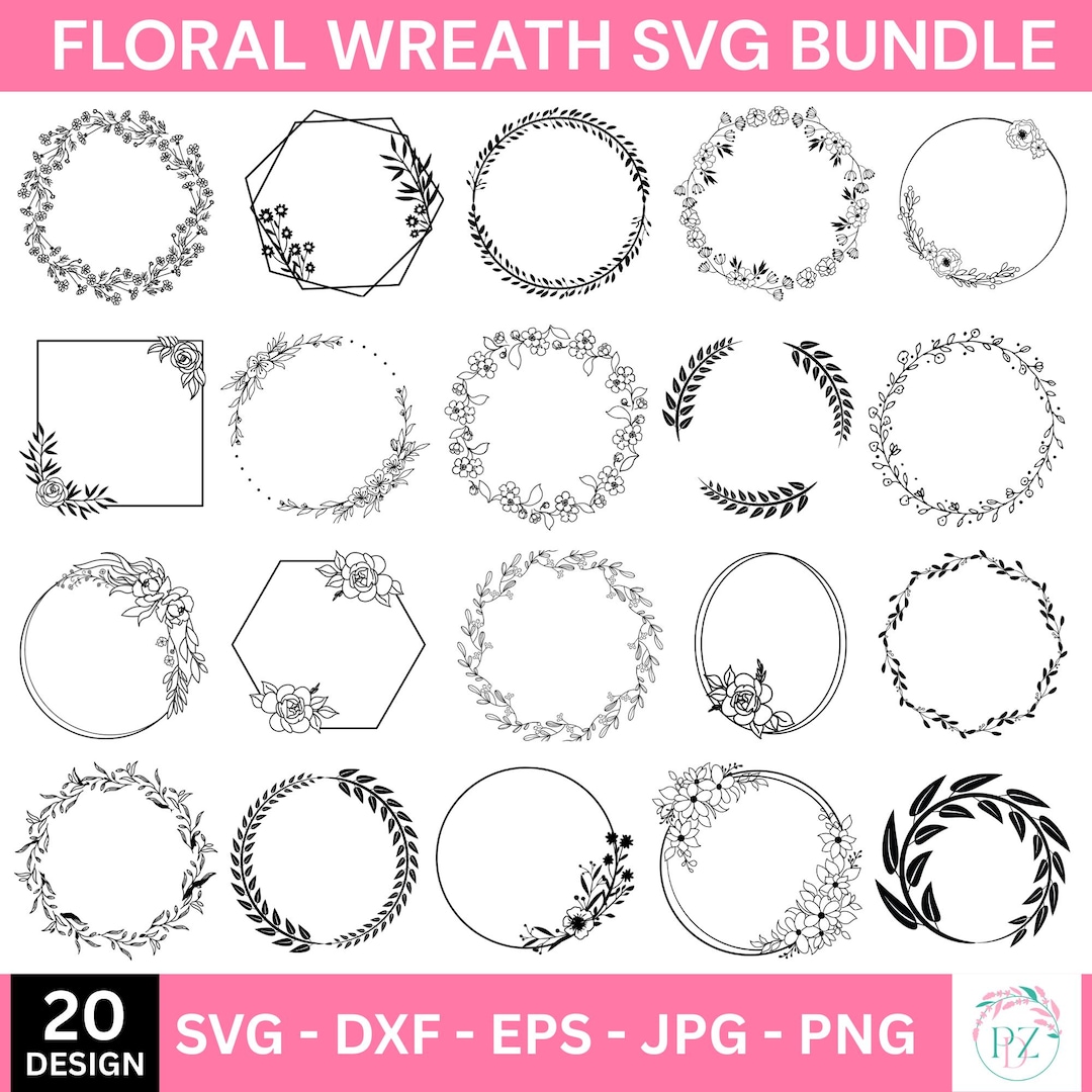 FLORAL WREATH SVG Bundle Circle Frame Svg Botanical Frame Wedding ...