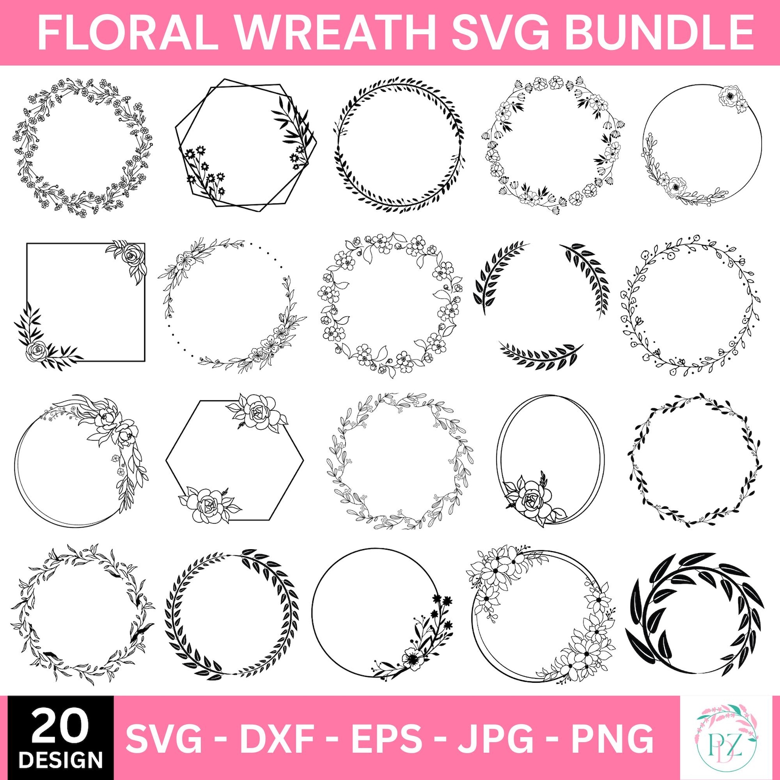 FLORAL WREATH SVG Bundle Circle Frame Svg Botanical Frame Wedding ...