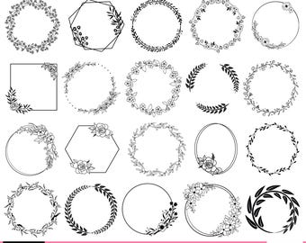 BLOEMENKRANS SVG bundel cirkel Frame Svg botanische Frame bruiloft krans Svg bloemenslinger Cricut silhouet Svg Png Dxf Eps Jpg