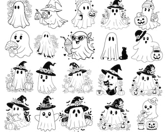Cute Ghost SVG Bundle, Ghost Outline Svg, Cute ghost with pumpkin, Halloween Svg, Ghost Clipart, Flower Ghost Svg,Spooky Ghost,svg Cut Files
