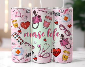 Nurse life 20 oz skinny tumbler wrap, Nursing Sublimation Design, western 20 oz tumbler designs, Nurse Life PNG, Nurse png, Digital Download