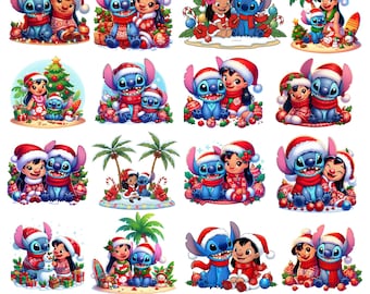 スティッチクリスマスバンドルPNG、水彩デジタルデザインPNGファイル（昇華用）、スティッチクリスマス、透明なスティッチクリップアート、即時ダウンロード